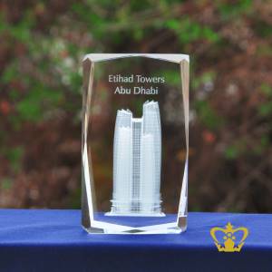 Crystal-cube-with-Etihad-towers-in-3D-laser-customize-text-and-logo-Abu-Dhabi-souvenir