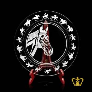 Personalized-Crystal-Horse-Trophy-Plate-with-Wooden-Stand-Base-Customized-Logo-Text
