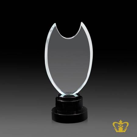 Handcrafted-Crystal-Oval-Cut-Trophy-with-Three-Tier-Black-Base-Customized-Logo-Text
