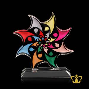 Wish-good-luck-and-fortune-with-Japanese-Symbol-Pin-wheel-windmill-cutout-multicolor-crystal-trophy-with-clear-base