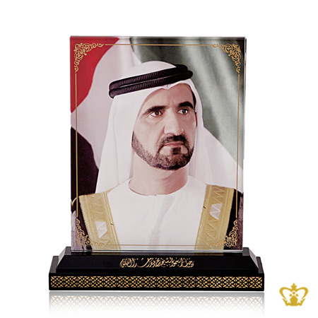 Sheikh-Mohammed-Bin-Rashid-Al-Maktoum-photo-printed-engraved-crystal-rectangular-plaque-with-black-base