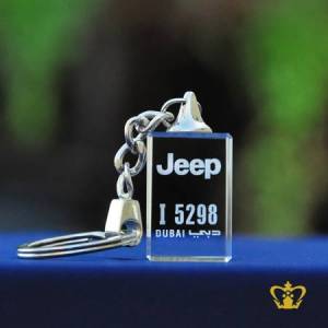 Dubai-number-plate-jeep-logo-2D-laser-engraved-car-key-chain-crystal-cube-gift-friends-family-customized-logo-text