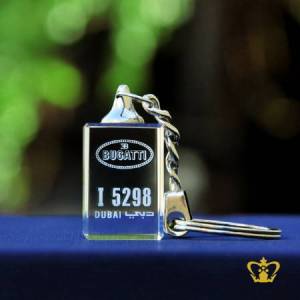 2D-laser-crystal-cube-key-chain-with-Bugatti-logo-with-Dubai-number-plate-personalized-gift-for-friends-family
