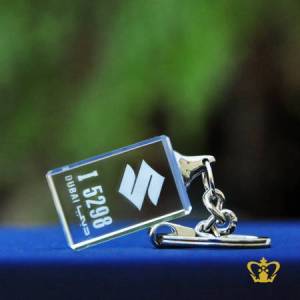 2D-laser-crystal-cube-key-chain-with-Suzuki-logo-with-Dubai-number-plate-personalized-gift-for-friends-family