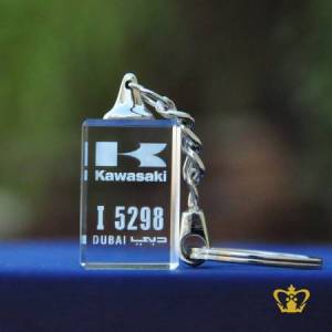 Crystal-cube-key-chain-2D-laser-engraved-with-Kawasaki-logo-with-Dubai-number-plate-personalized-gift-for-friends-family