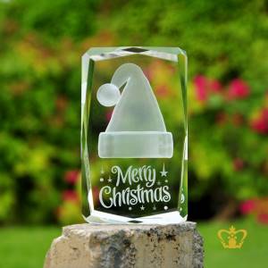 Merry-Christmas-Hat-3D-laser-engraved-crystal-Cube-cap-with-Facet-Cuts-Christmas-Gift-60X100-MM