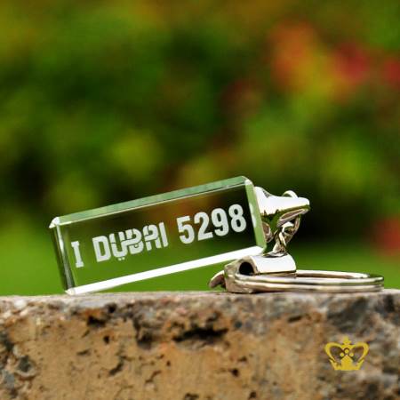 Dubai-Number-plateText-Logo-Personalized-2D-Laser-Engraved-Crystal-Cube-Key-Chain-customized-Gifts