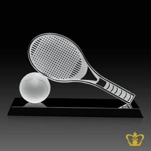 Personalized-Crystal-Cutout-Trophy-of-Tennis-Racquet-stands-on-Black-Crystal-Base-Customized-Text-Engraving-Logo-Base-Box
