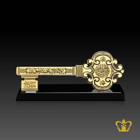 Key-Cutout-Crystal-with-Black-Base-Golden-Arabic-word-Calligraphy-Engraved-la-illah-ila-Allah-Muhammad-Rasul-Allah-Islamic-Religious-Occasions-Gift-Eid-Ramadan-Souvenir