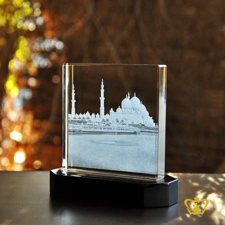 Sheikh-Zayed-Mosque-2d-Laser-Engraved-Crystal-Plaque-With-Black-Base-Tourist-Souvenir-Corporate-Gift-Customized-Logo-Text