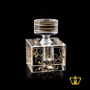 Fabulous-square-crystal-perfume-bottle-with-floral-golden-handcrafted-designer-pattern-and-a-silver-collar-a-lovely-marvelous-gift-souvenir