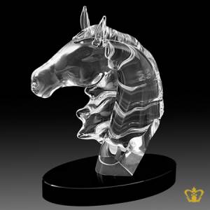 Manufactured-Artistic-Crystal-Replica-of-a-Horse-Head-standing-on-Circle-Black-Base-with-Intricate-Detailing