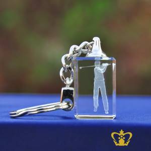 Golfer-Silhouette-3D-laser-engraved-Crystal-cube-key-chain-golf-lover-souvenir-gift