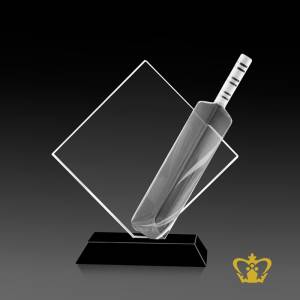 Personalized-Crystal-Bat-Trophy-Themed-Cricket-stands-on-Black-Crystal-Base-Customized-Text-Engraving-Logo-Base-Box