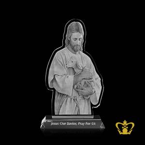 Jesus-Our-Savior-Pray-For-Us-2D-laser-engraved-crystal-plaque-cutout-Christian-occasions-Baptism-Easter-Christmas-gifts