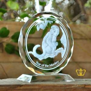 Manufactured-Artistic-Crystal-Plaque-Engraved-Year-of-the-Monkey