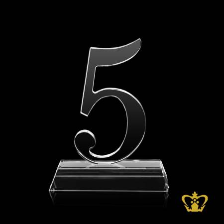 Number-5-crystal-cutout-five-years-appreciation-service-award-trophy-with-clear-base-customized-logo-text