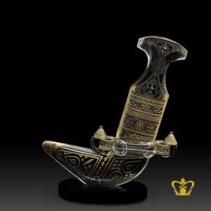 Tourist-souvenir-traditional-crystal-khanjar-with-black-base-replica-corporate-gift-customized-logo-text