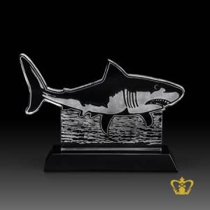 Crystal-Shark-Fish-Cutout-Trophy-with-Black-Base-Customized-Logo-text-5-5X9-5IN