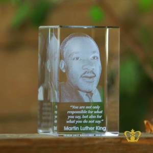 Crystal-rectangular-cube-3D-laser-engravedMartin-Luther-King-with-his-most-popular-quotes-etched