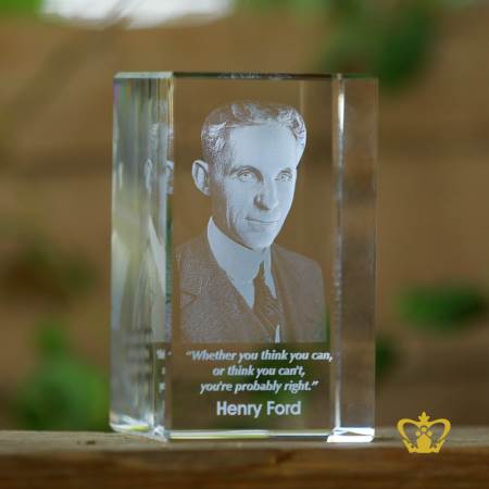 Crystal-rectangular-cube-3D-laser-engraved-Henry-Ford-with-his-most-popular-quotes-etched