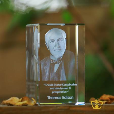 Crystal-rectangular-cube-3D-laser-engraved-Thomas-Edison-with-his-most-popular-quotes-etched