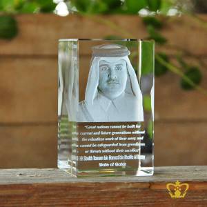 HH-Sheikh-Tamem-bin-Hamad-bin-Khalifa-Al-Thany-3D-laser-engraved-crystal-rectangular-cube-with-his-most-popular-quotes-etched