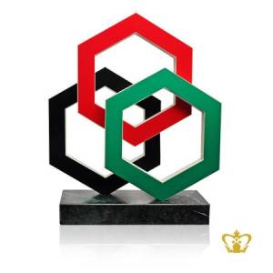 Personalized-marble-hexagon-art-trophy-green-red-and-black-color-with-marble-base-customized-logo-text