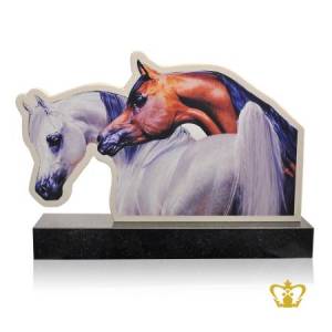 Personalize-horse-cutout-printed-on-marble-with-black-marble-base-customized-text-engraving-logo