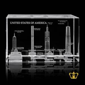 Spectacular-Iconic-USA-skyline-3d-laser-engraved-Crystal-cube-tourist-souvenir-Corporate-gift-USA-memento-customized-personalized-Logo-Text