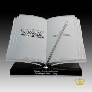 Book-Trophy-Crystal-with-Black-Base-and-Pen-Customized-Logo-Text-8X11-5-