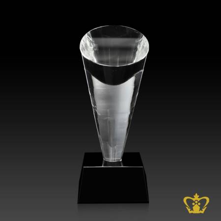 Personalized-crystal-slant-cone-trophy-with-black-base-customized-text-engraving-logo