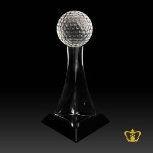 Personalized-crystal-golf-trophy-stands-on-crystal-pyramid-curved-and-black-crystal-triangle-base-customized-logo-text-engraving