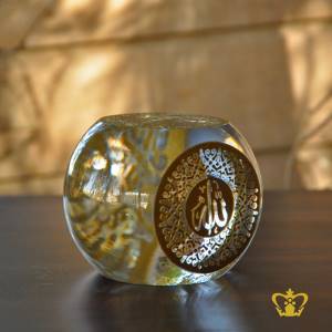 Islamic-Occasions-Gift-Arabic-Word-Calligraphy-Bismillah-Ir-Rahman-Ir-Rahim-Allah-Muhammed-Rasul-Allah-Engraved-Three-Faced-Round-Crystal-Paper-Weight-Customized-Ramadan-Eid-Religious-Souvenir