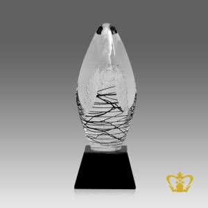 Paper-weight-trophy-crystal-potpourri-allured-with-sparkling-bubbles-inside-mystic-look-given-with-black-stripes-and-base