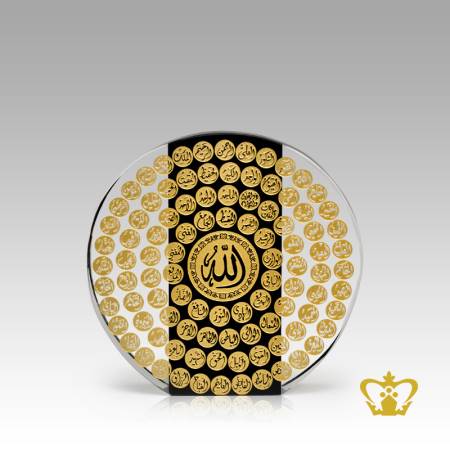Black-and-clear-crystal-round-paper-weight-Arabic-word-calligraphy-engraved-Asma-Al-Husna-Islamic-occasions-religious-gift-ramadan-souvenir