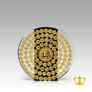Black-and-clear-crystal-round-paper-weight-Arabic-word-calligraphy-engraved-Asma-Al-Husna-Islamic-occasions-religious-gift-ramadan-souvenir