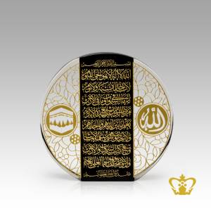 Black-and-clear-crystal-round-paper-weight-Arabic-word-calligraphy-engraved-Ayat-Al-Kursi-Holy-Kaaba-and-Allah-Islamic-occasions-religious-gift-ramadan-souvenir