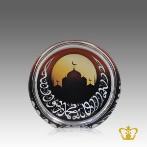 Islamic-occasions-gift-crystal-round-paper-weight-color-picture-printed-mosque-religious-Eid-Ramadan-souvenir