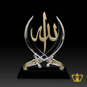 Crystal-cutout-of-word-Allah-with-two-sword-stands-on-black-base-religious-occasions-Islamic-Ramadan-Eid-gift-souvenir