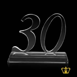 Number-30-crystal-cutout-ten-years-appreciation-service-award-trophy-with-clear-base-customized-logo-text