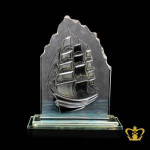Personalized-crystal-plaque-of-sailing-boat-or-ship-with-clear-crystal-base-custom-logo-text-engrave
