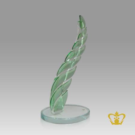 Handcrafted-leaf-trophy-crystal-round-base-customized-logo-text-engraving
