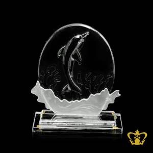 Personalized-crystal-oval-dolphin-plaque-with-2tier-clear-base