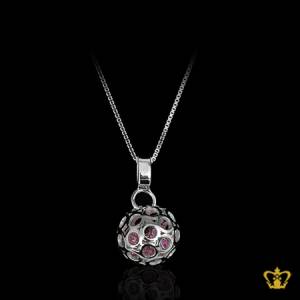 Stylish-silver-ball-pendant-embellished-with-sparkling-pink-crystal-diamond-inside