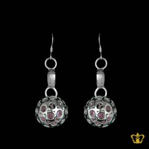 Stylish-silver-ball-earring-embellished-with-sparkling-pink-crystal-diamond-inside
