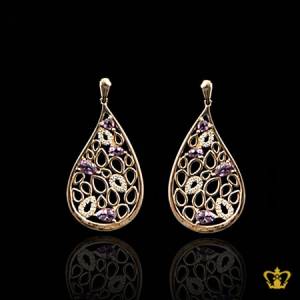 Golden-drop-earring-inlaid-with-violet-crystal-diamond-lovely-gift-for-her
