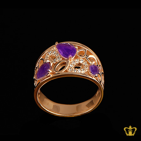 Rose-gold-ring-embellished-with-sparkling-purple-and-clear-crystal-diamond-lovely-gift-for-her