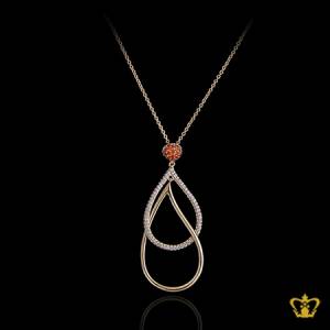 Gorgeous-golden-double-drop-pendant-inlaid-with-crystal-diamond-lovely-gift-for-her
