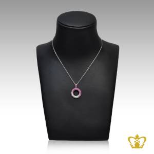 Precious-pink-and-clear-crystal-round-pendant-elegant-gift-for-her